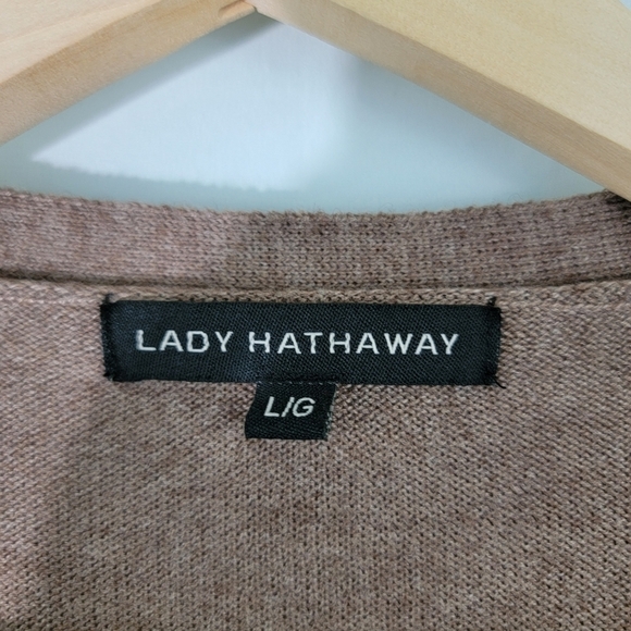 LADY HATHAWAY Women's Brown Wool Blend Button Front Cardigan Size L/G Pockets - Picture 9 of 12